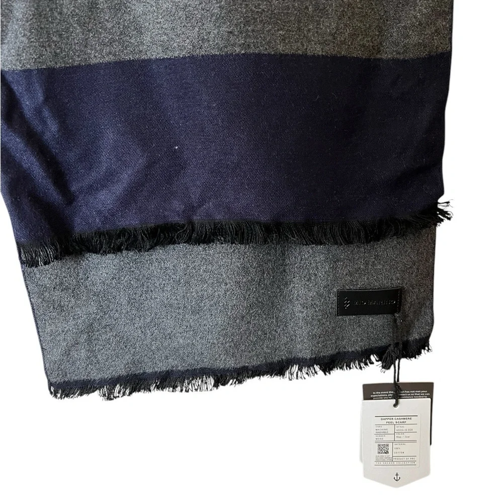 NWT Mio Marino The Anchor Collection Cashmere Feel 100% Cotton Scarf Navy / Gray